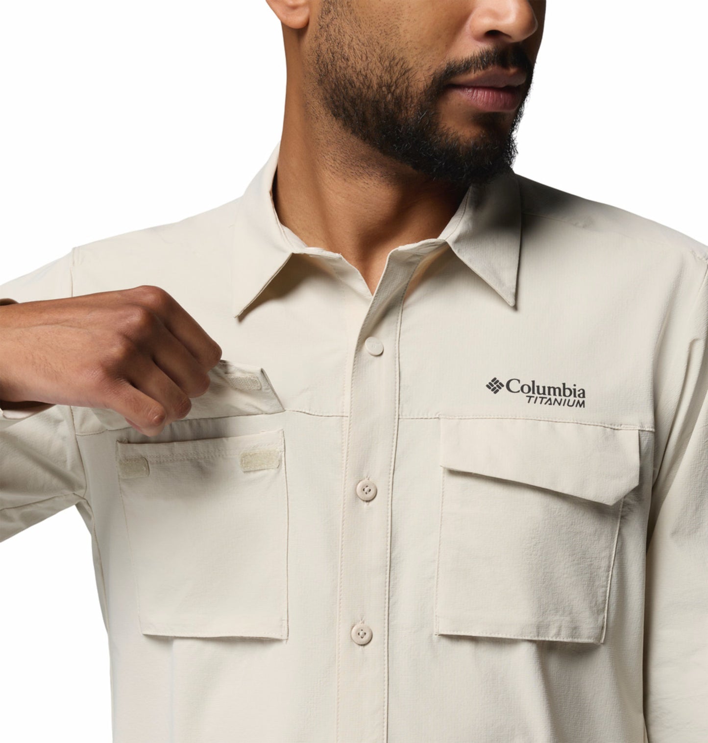 Columbia Men Beige Omni-Shade Silver Ridge Elite Long Sleeve Shirt (Plus Size)