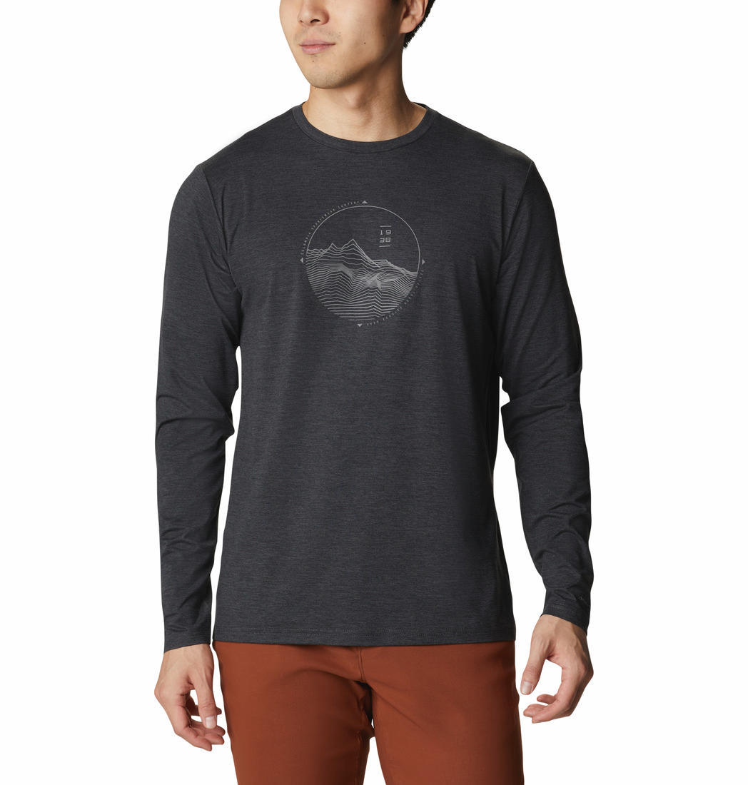 Columbia Men Black Tech Trail Graphic Long Sleeve (Sun Protection)
