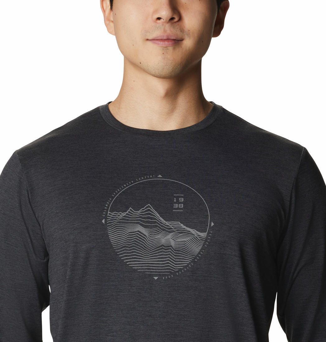 Columbia Men Black Tech Trail Graphic Long Sleeve (Sun Protection)