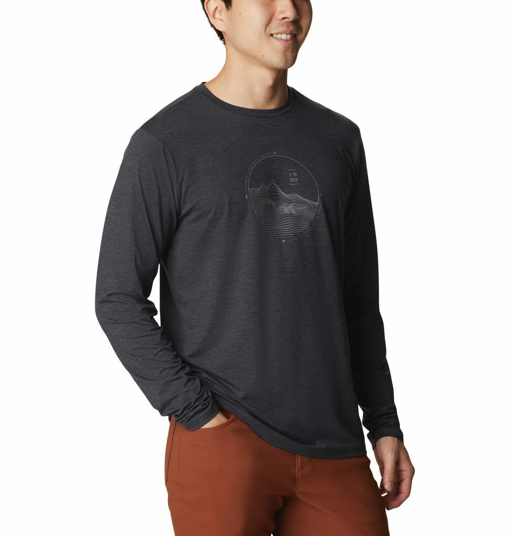 Columbia Men Black Tech Trail Graphic Long Sleeve (Sun Protection)