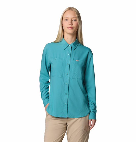 Columbia Womens Teal Omni-Shade Broad Spectrum Silver Ridge Utility Long Sleeve Shirt