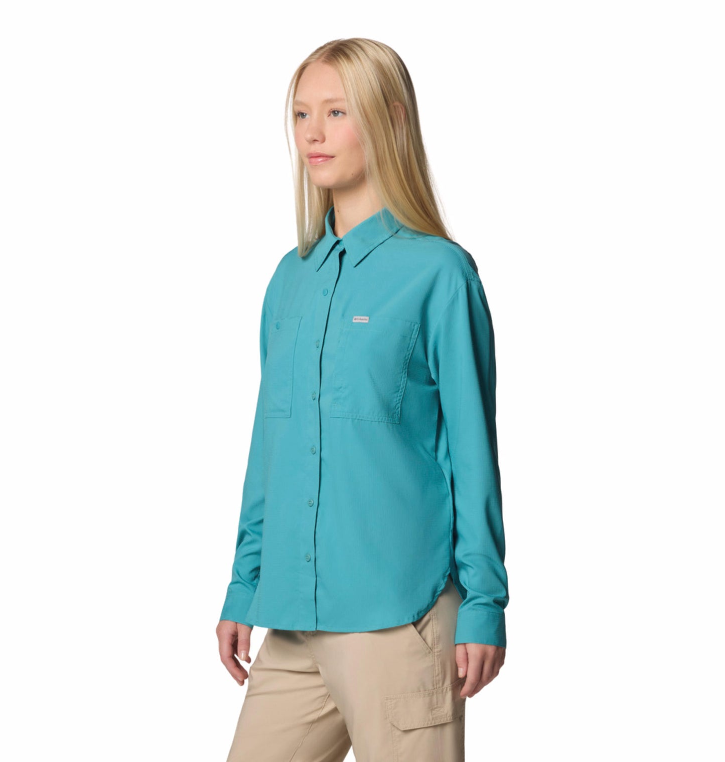 Columbia Womens Teal Omni-Shade Broad Spectrum Silver Ridge Utility Long Sleeve Shirt