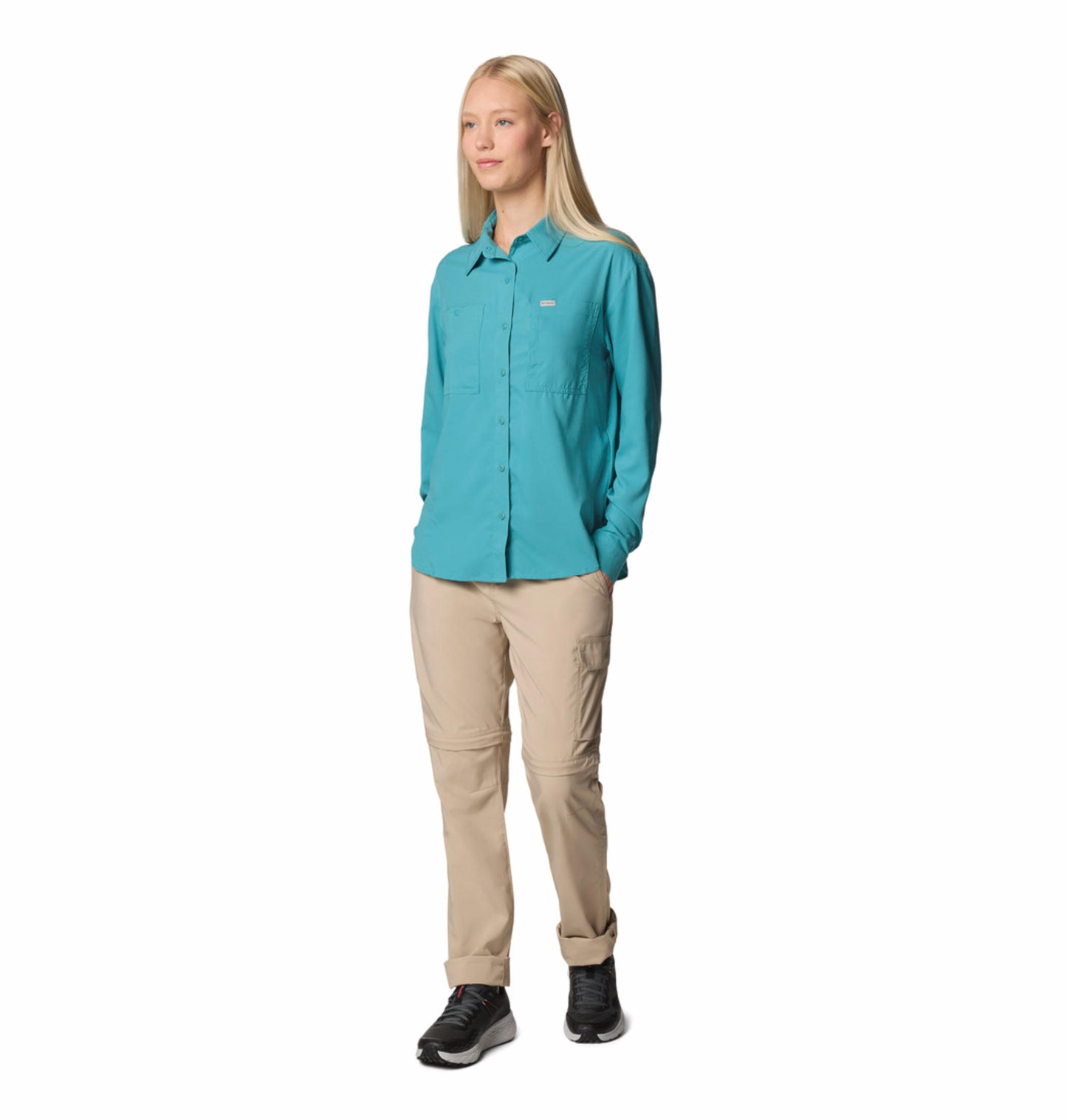 Columbia Womens Teal Omni-Shade Broad Spectrum Silver Ridge Utility Long Sleeve Shirt