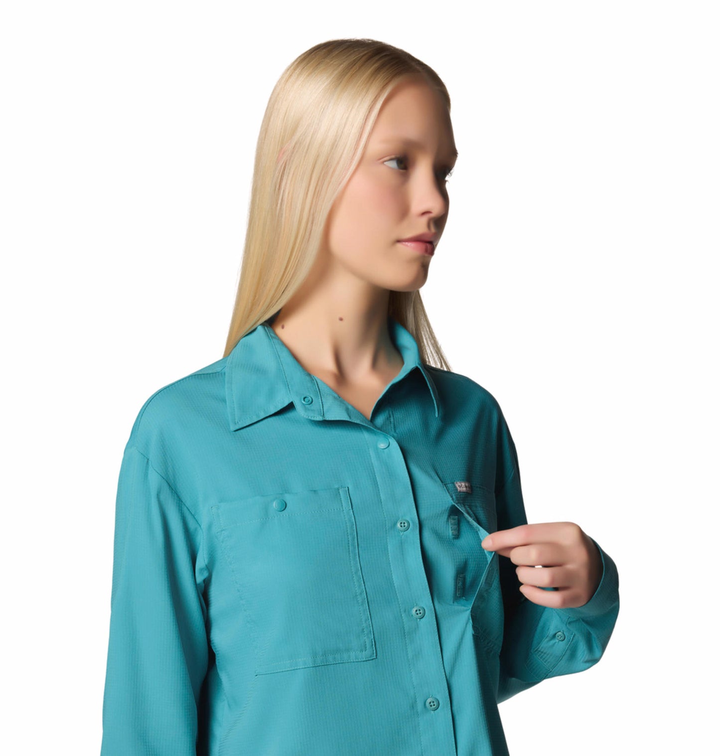 Columbia Womens Teal Omni-Shade Broad Spectrum Silver Ridge Utility Long Sleeve Shirt