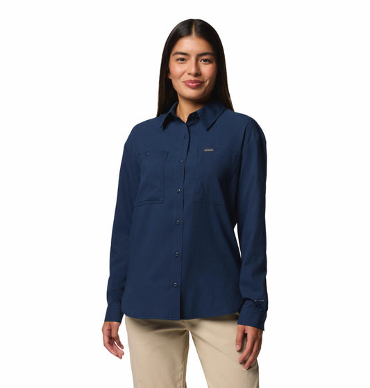 Columbia Womens Navy Blue Omni-Shade Broad Spectrum Silver Ridge Utility Long Sleeve Shirt