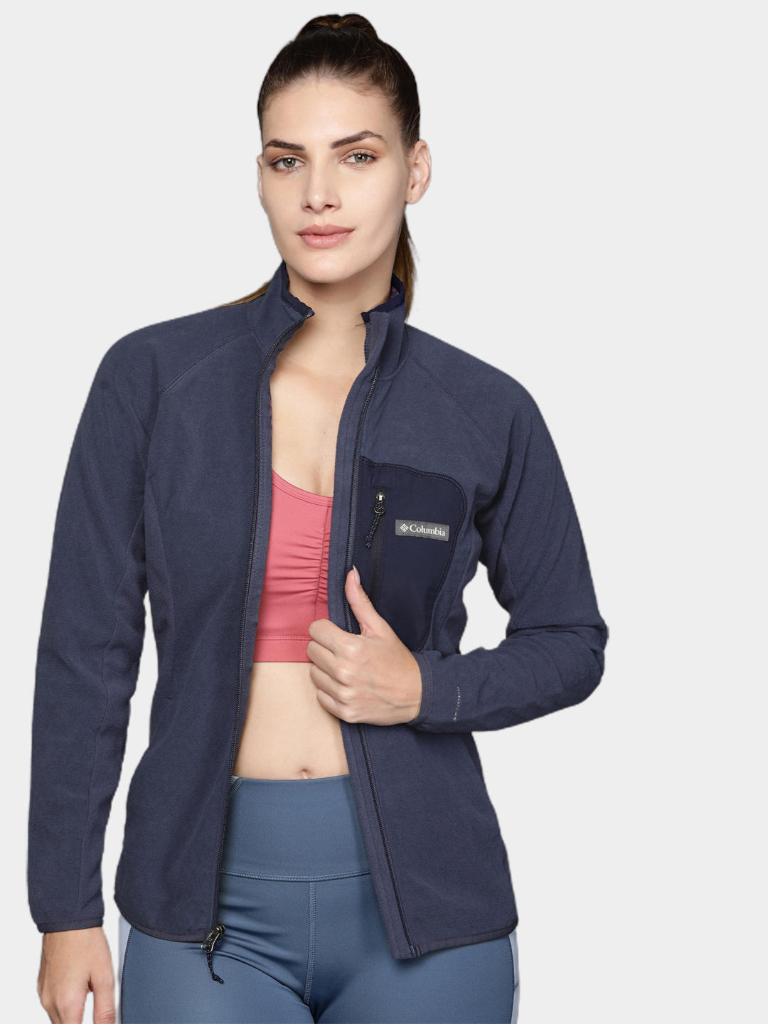 Columbia Women Navy Blue W Outdoor Tracks Full Zip Fleece Jacket