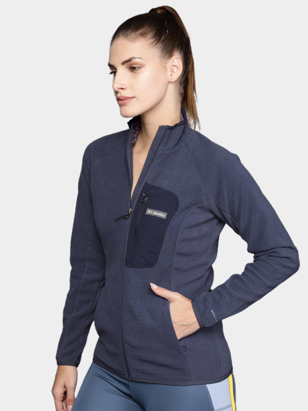 Columbia Women Navy Blue W Outdoor Tracks Full Zip Fleece Jacket