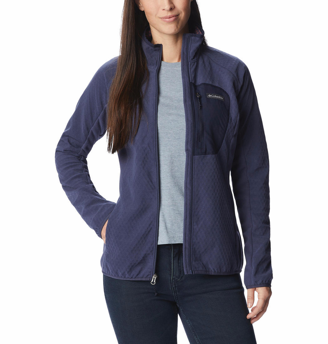 Columbia Women Navy Blue W Outdoor Tracks Full Zip Fleece Jacket