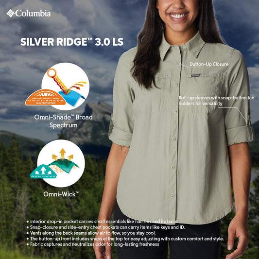 Columbia Womens Green Omni-Wick Silver Ridge 3.0 Long Sleeve Shirt