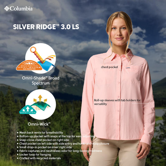 Columbia Womens Pink Omni-Shade Silver Ridge 3.0 Long Sleeve Shirt