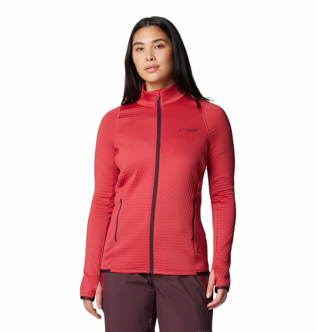 Columbia Womens Red Crystal Leaf Omni-Heat Helix FZ Jacket