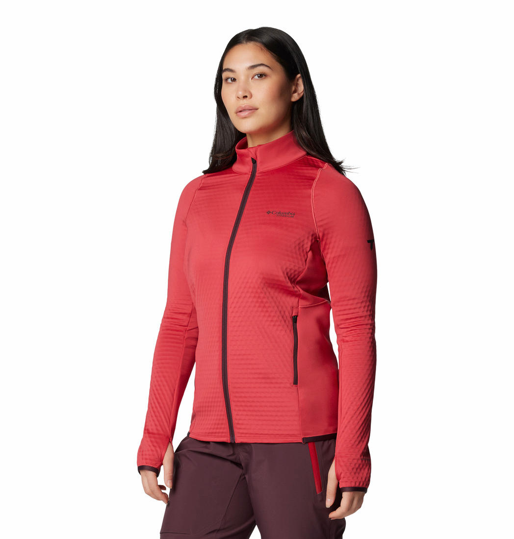 Columbia Womens Red Crystal Leaf Omni-Heat Helix FZ Jacket