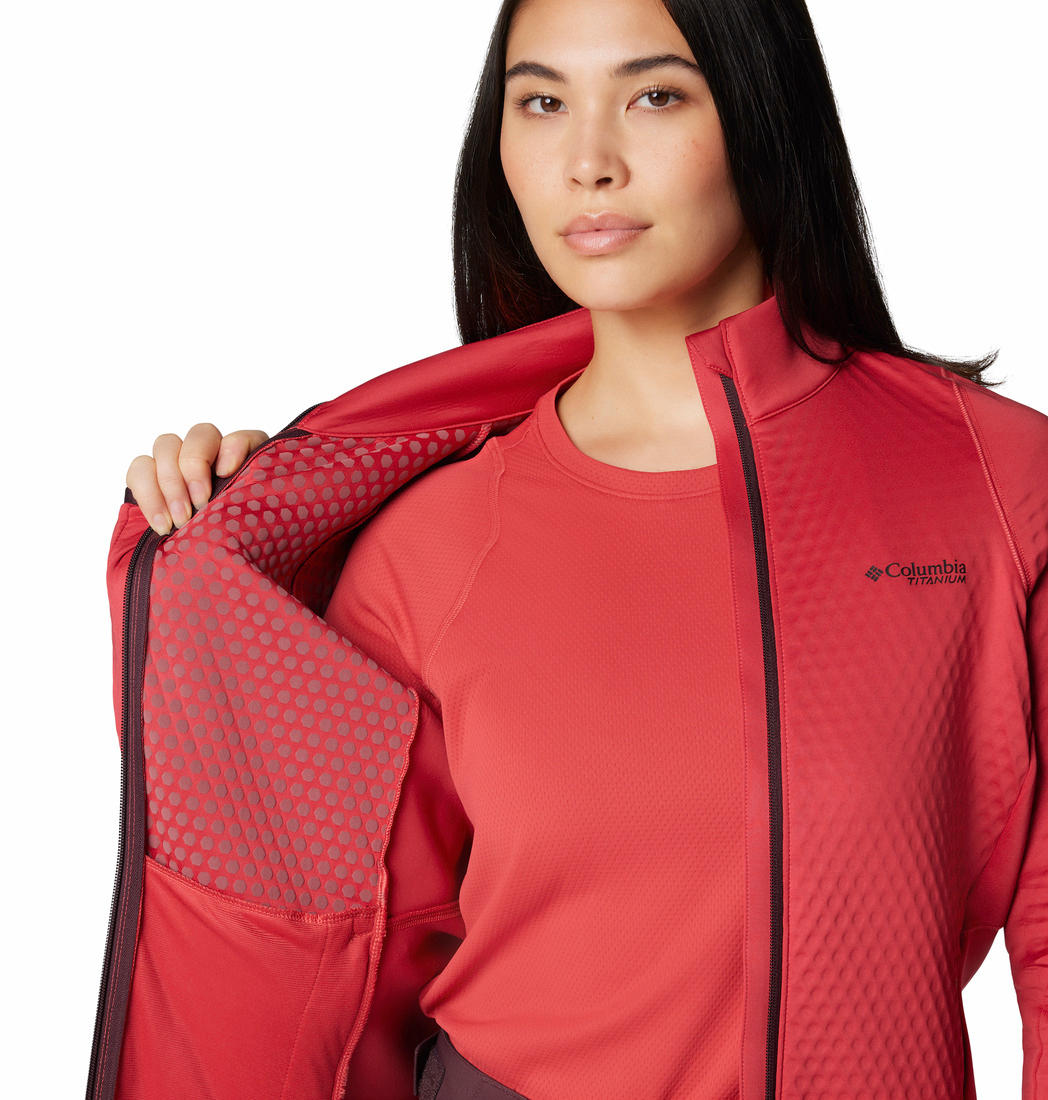 Columbia Womens Red Crystal Leaf Omni-Heat Helix FZ Jacket