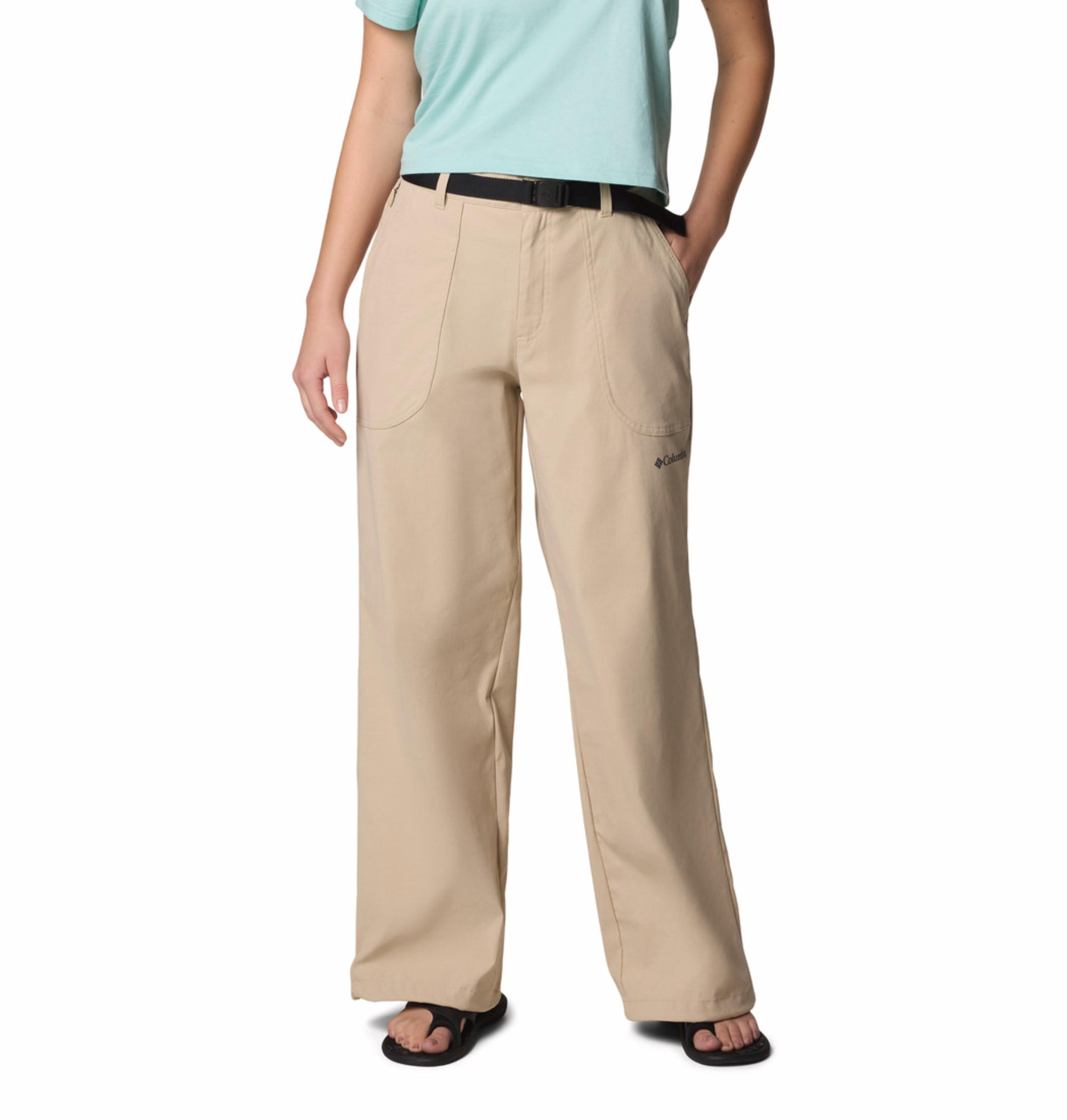 A Women Wearing Columbia Women Brown Brea Falls Nylon Pant (Sun Protection)