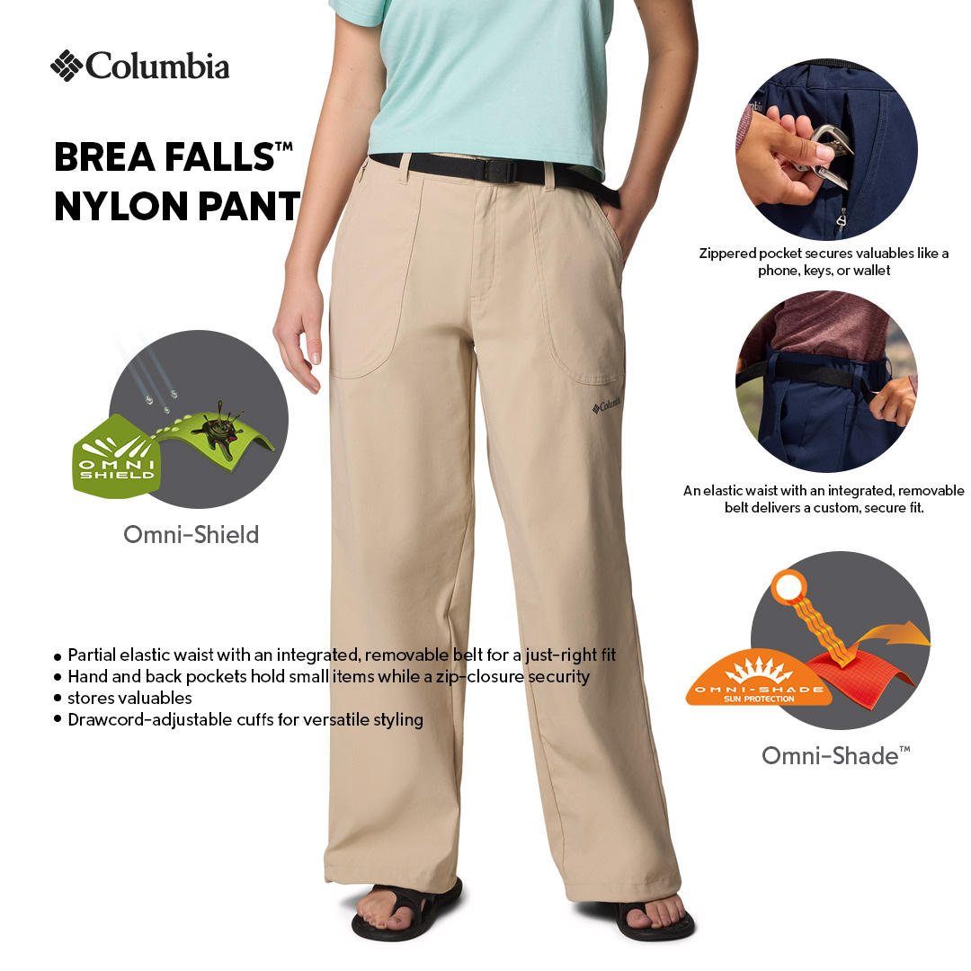A Women Wearing Columbia Women Brown Brea Falls Nylon Pant (Sun Protection)