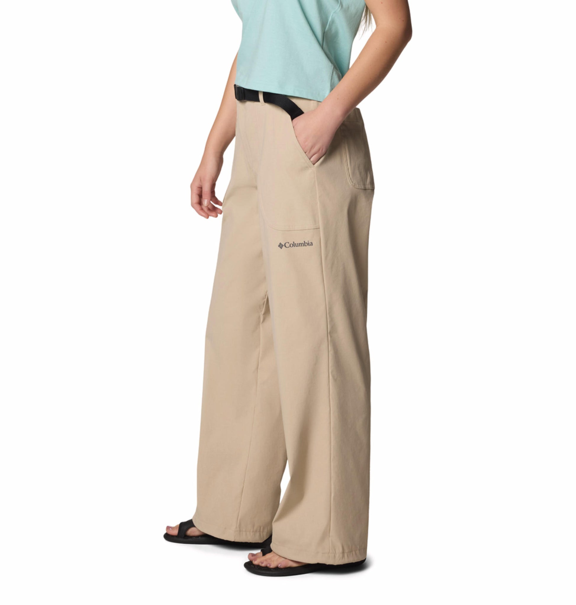 A Women Wearing Columbia Women Brown Brea Falls Nylon Pant (Sun Protection)
