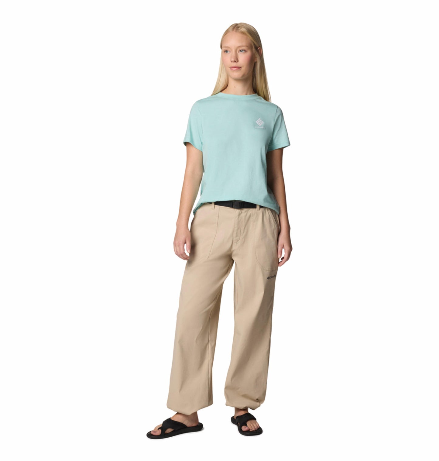 A Women Wearing Columbia Women Brown Brea Falls Nylon Pant (Sun Protection)