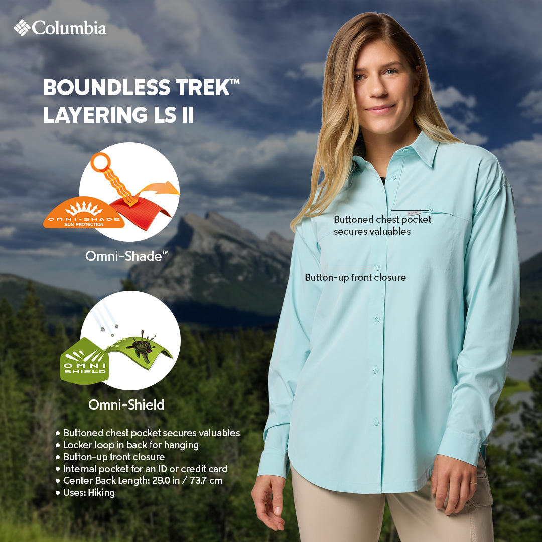 Columbia Womens Blue Omni-Shield Boundless Trek Layering Long Sleeve II Shirt