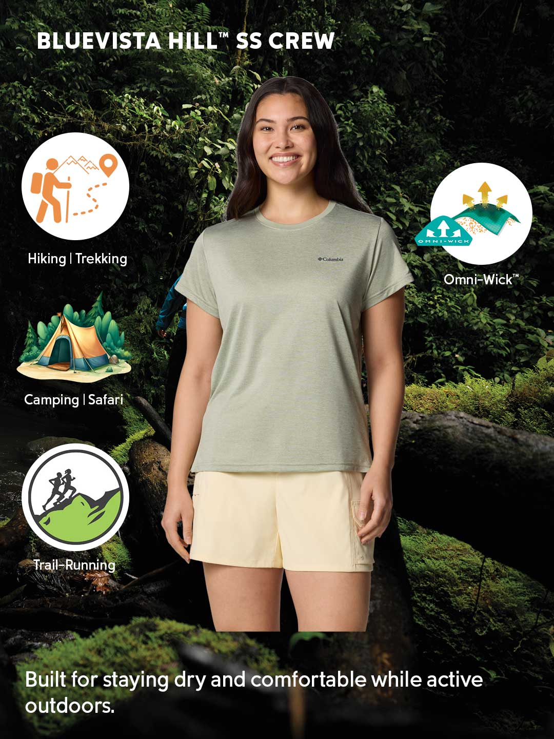 Columbia Women's Green Omni-Wick BlueVista Hill Performance T-Shirt