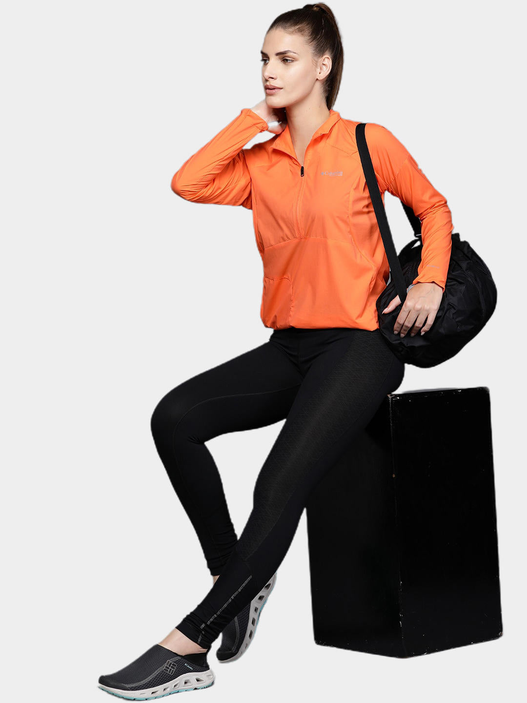 Columbia Women Orange W Titan Pass Lightweight 1/2 Zip Shirts