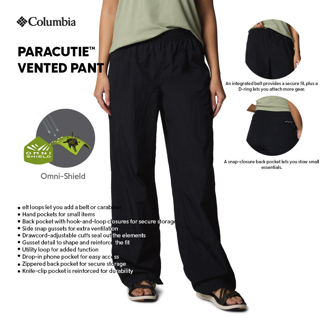 A Women Wearing Columbia Women Black Paracutie Vented Pant