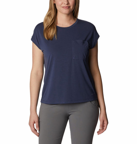 Columbia Women Navy Blue Boundless Trek Short Sleeve T-Shirt