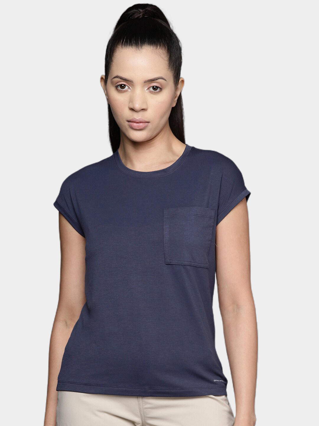 Columbia Women Navy Blue Boundless Trek Short Sleeve T-Shirt