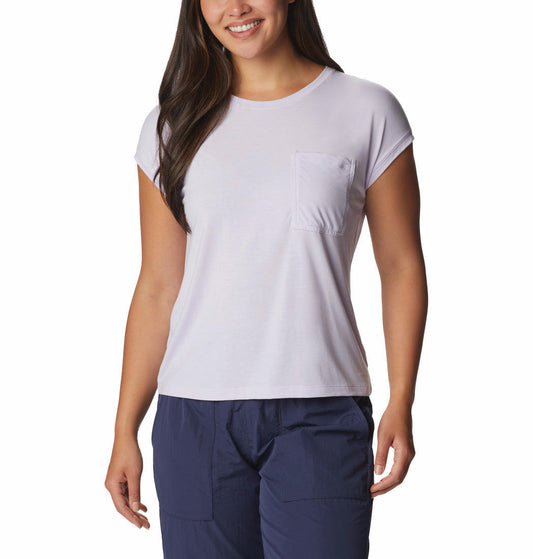 Columbia Women Purple Boundless Trek Short Sleeve T-Shirt