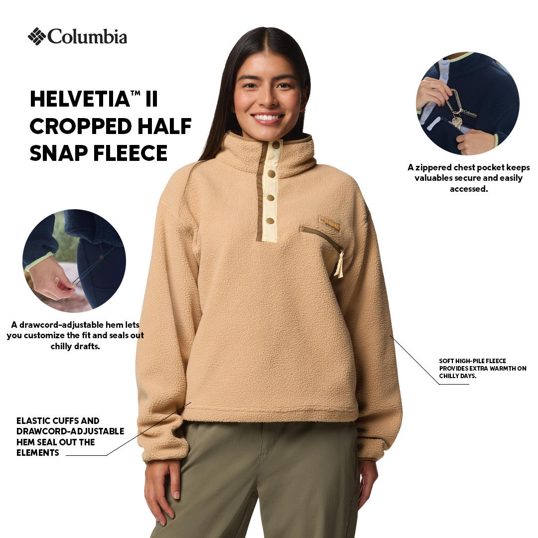 Columbia Womens Brown Helvetia II Cropped Half Snap Fleece Pullover