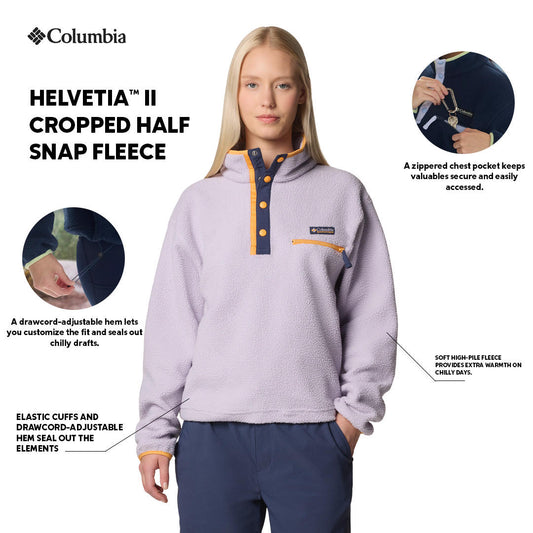 Columbia Womens Purple Helvetia II Cropped Half Snap Fleece Pullover