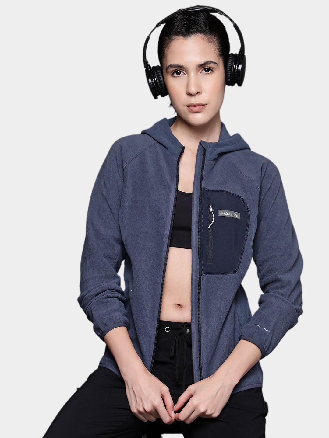 Columbia Women Blue W Outdoor Tracks Hooded FZ Fleece Jacket