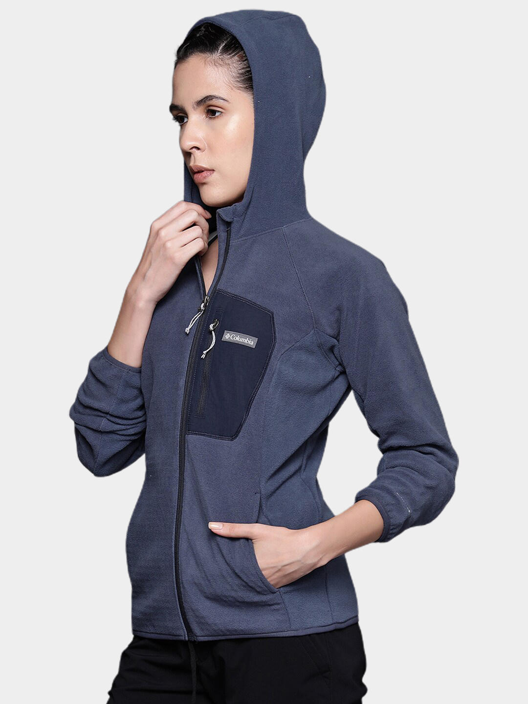 Columbia Women Blue W Outdoor Tracks Hooded FZ Fleece Jacket