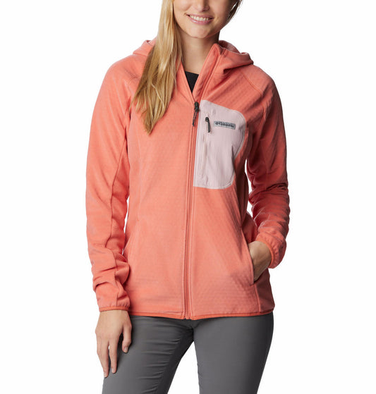 Columbia Women Orange W Outdoor Tracks Hooded FZ Fleece Jacket