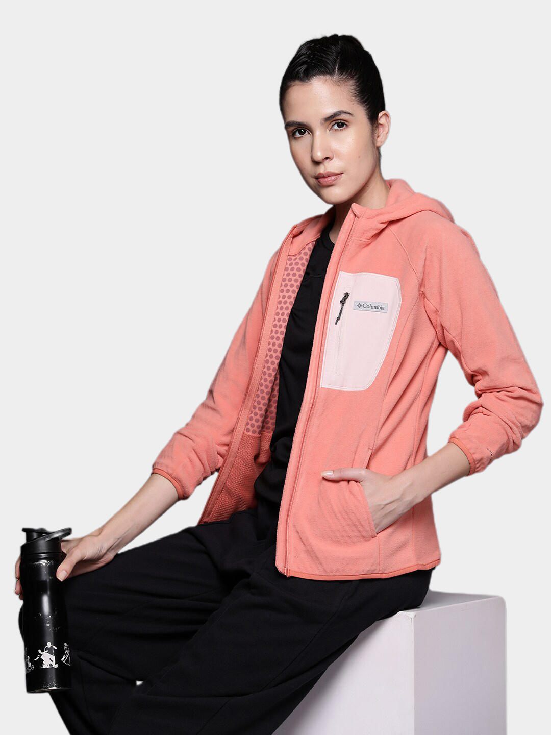 Columbia Women Orange W Outdoor Tracks Hooded FZ Fleece Jacket