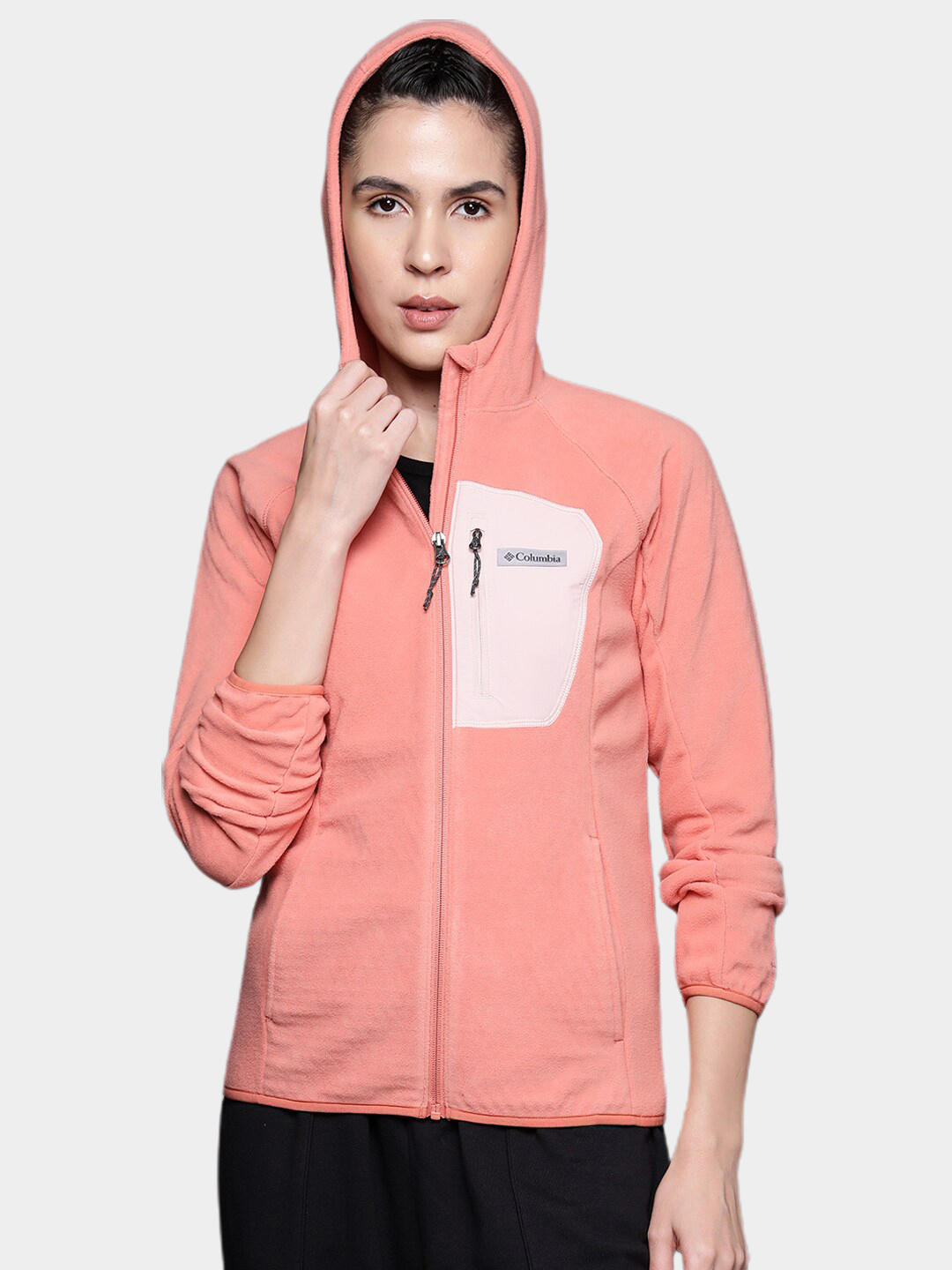 Columbia Women Orange W Outdoor Tracks Hooded FZ Fleece Jacket