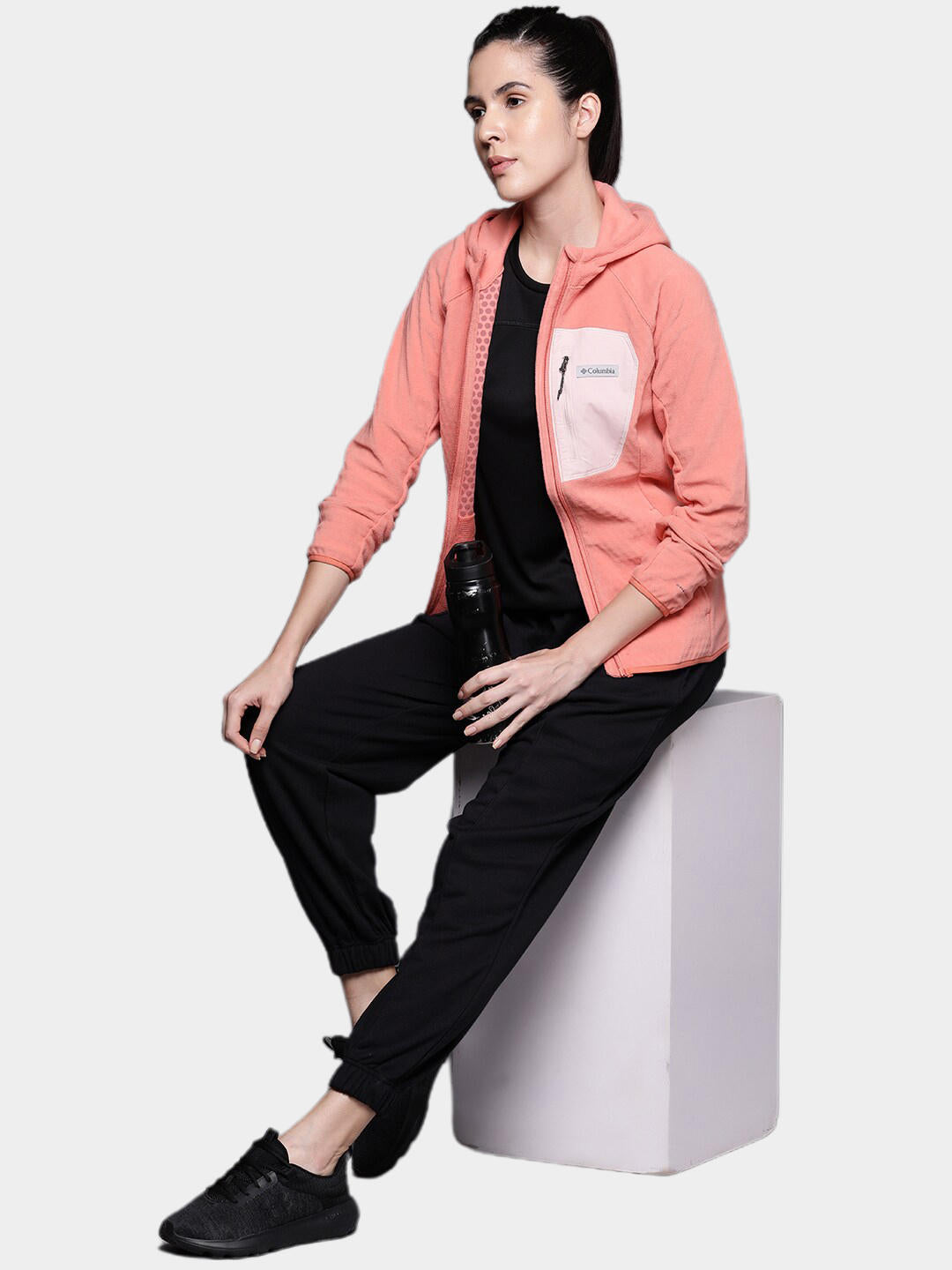 Columbia Women Orange W Outdoor Tracks Hooded FZ Fleece Jacket