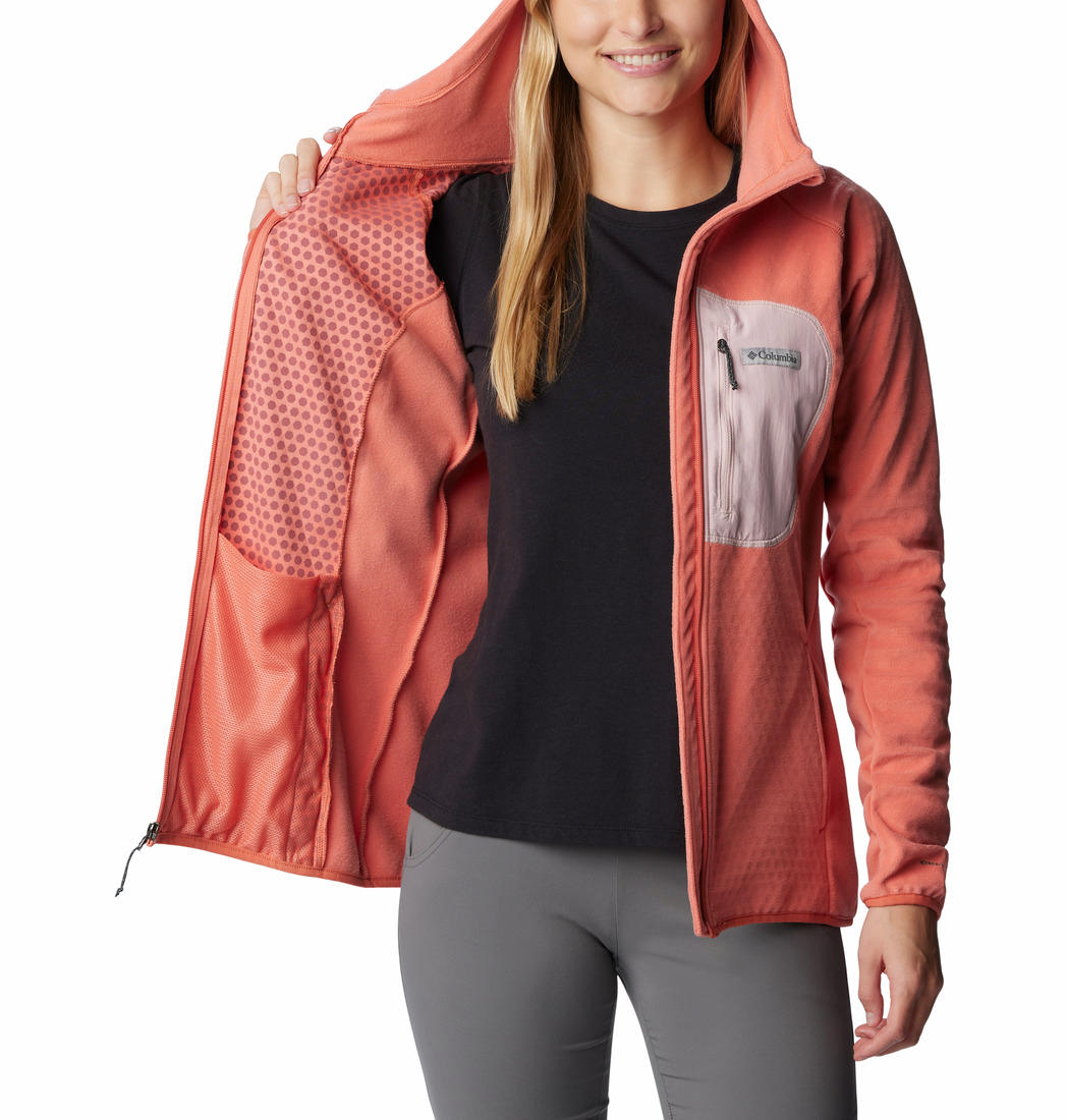 Columbia Women Orange W Outdoor Tracks Hooded FZ Fleece Jacket