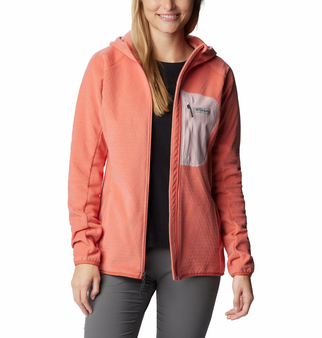 Columbia Women Orange W Outdoor Tracks Hooded FZ Fleece Jacket