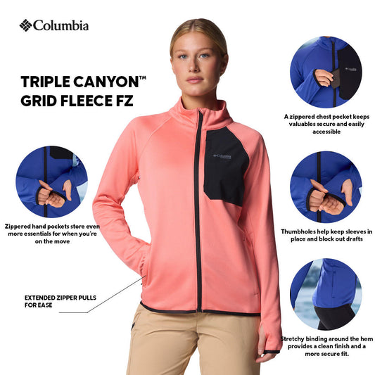 Columbia Womens Pink Omni-Wick Triple Canyon Grid Full Zip Fleece Jacket