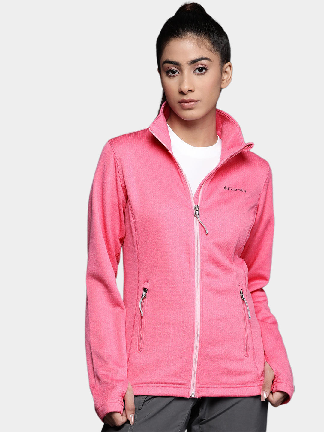 Columbia Women Pink W Park View Grid Fleece Full Zip Fleece Jacket