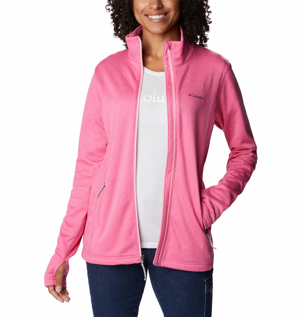 Columbia Women Pink W Park View Grid Fleece Full Zip Fleece Jacket
