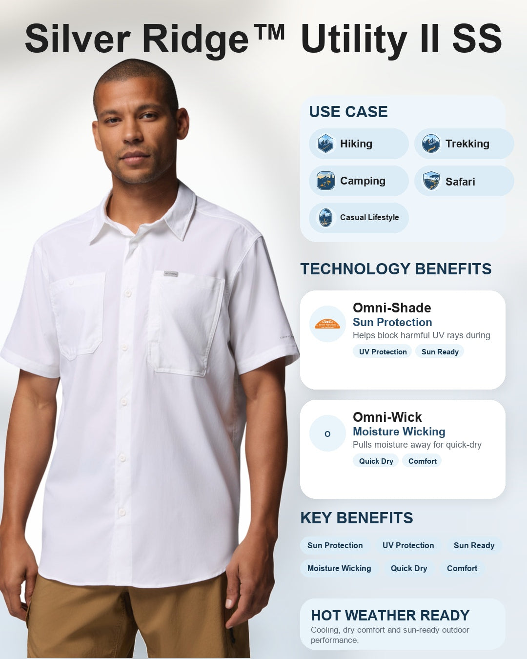 men white omni shade silver ridge utility ii short sleeve shirt plus size