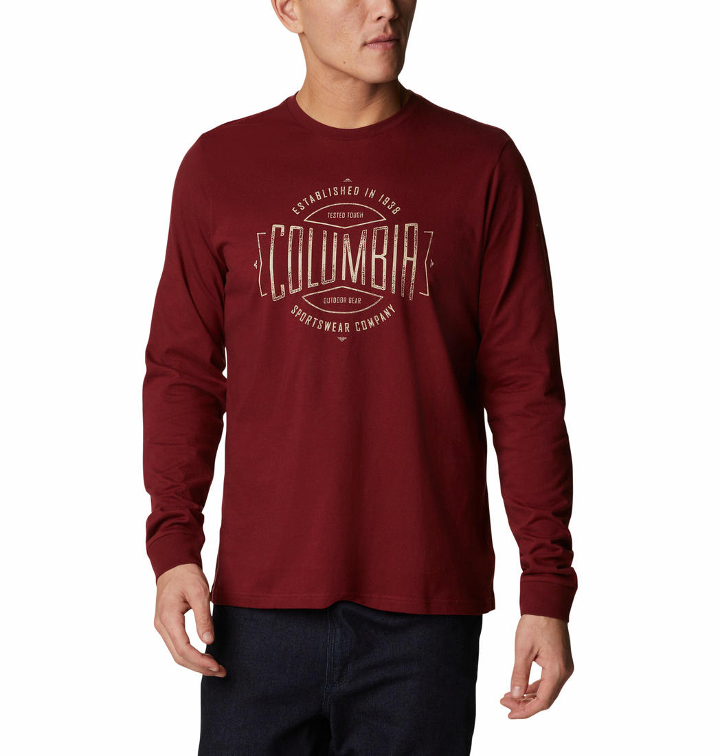 Columbia Men Red Brighton Woods Graphic Long Sleeve