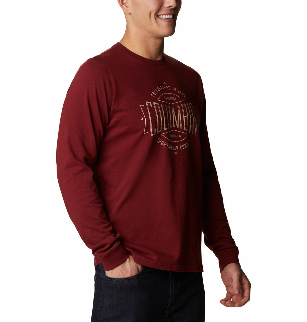 Columbia Men Red Brighton Woods Graphic Long Sleeve