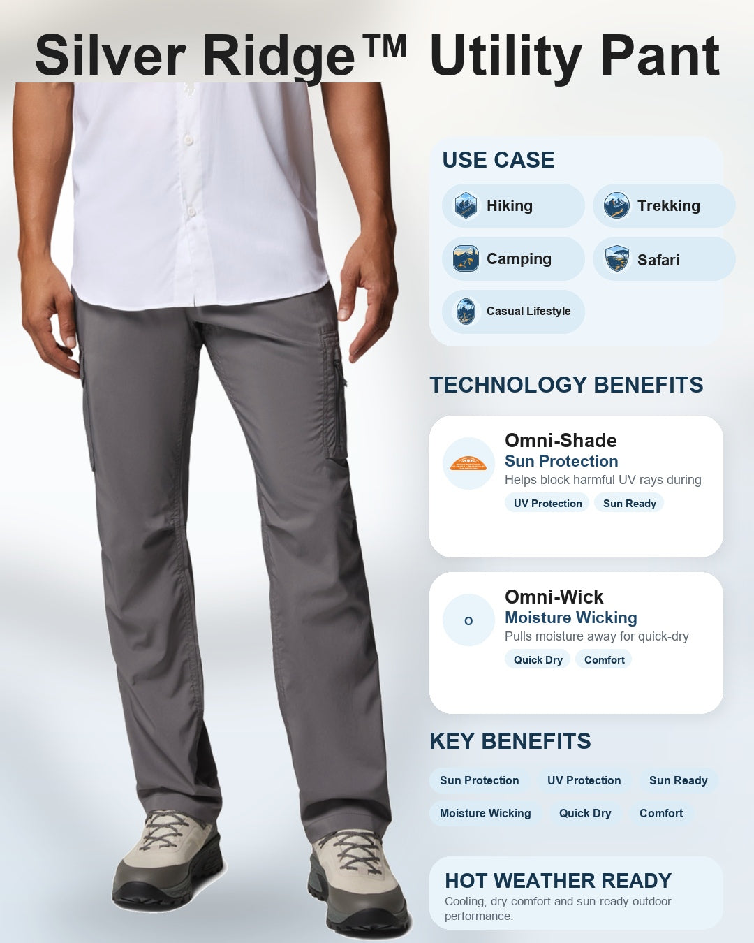 men grey omni shade silver ridge utility pant plus size
