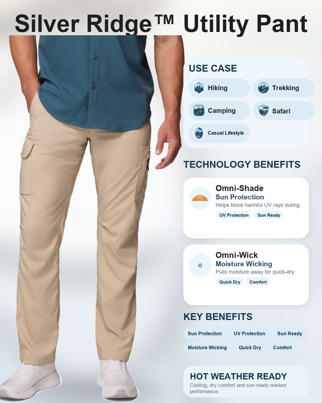 men beige omni shade silver ridge utility pant plus size