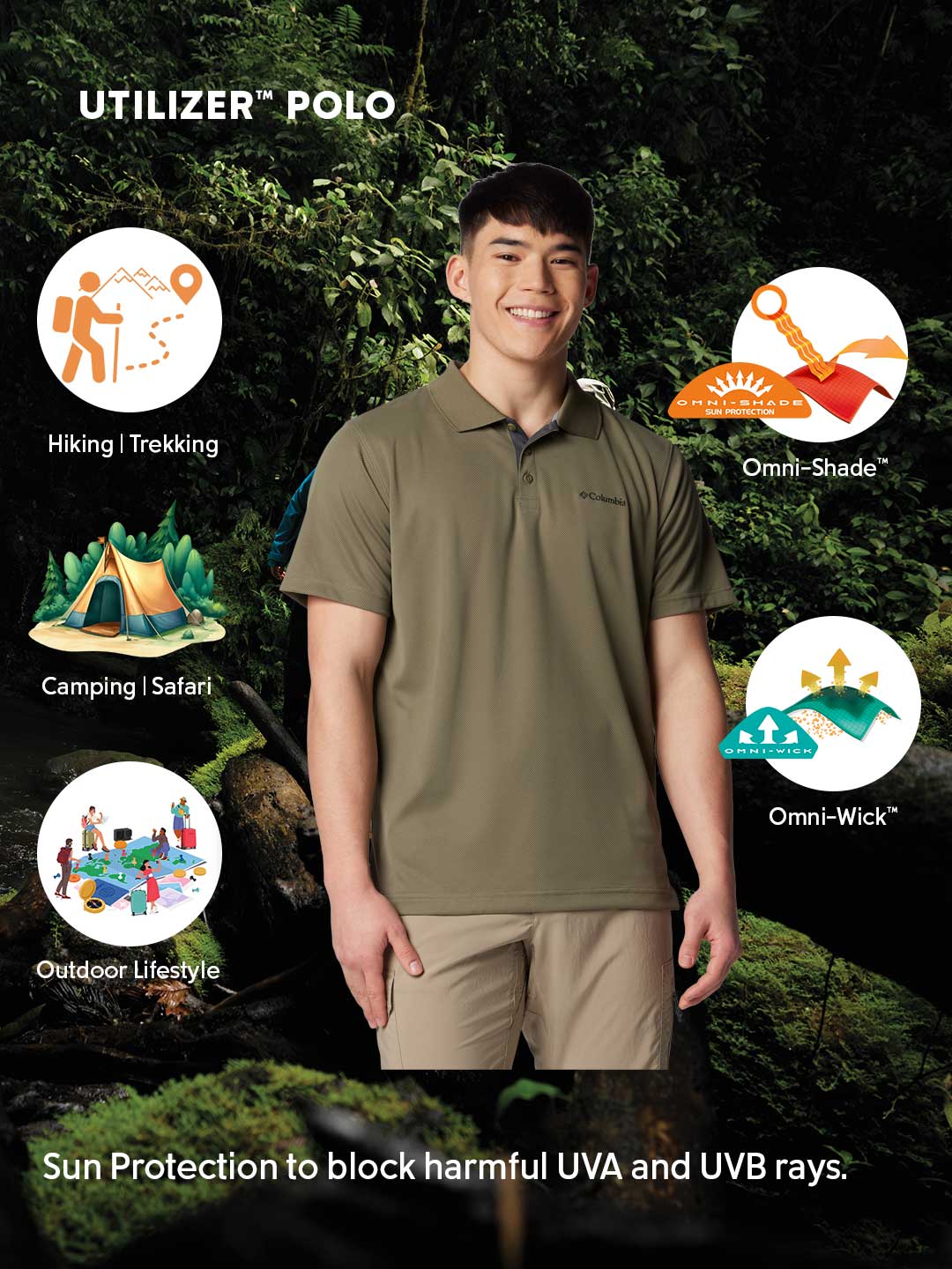 Columbia Men’s Olive Green Omni-Shade Utilizer Polo Shirt with UV Protection