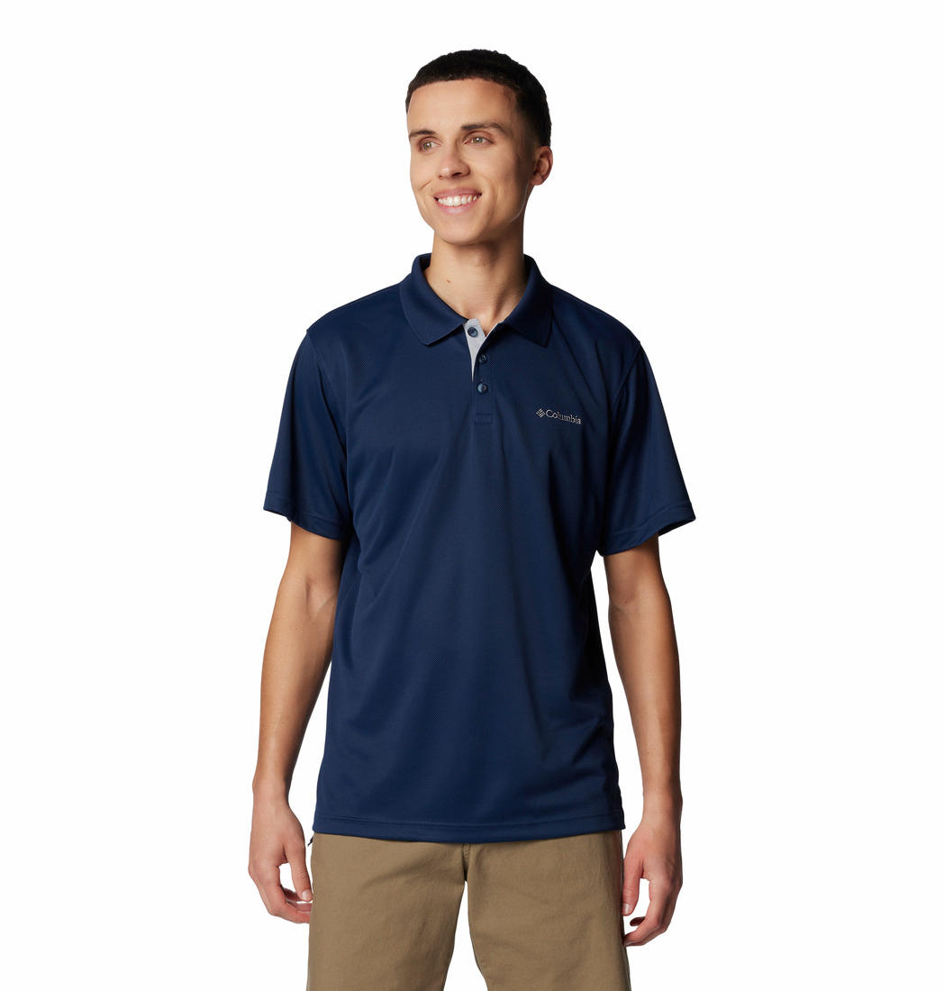 A Men Wearing Columbia Men Blue Utilizer Polo (Sun Protection)