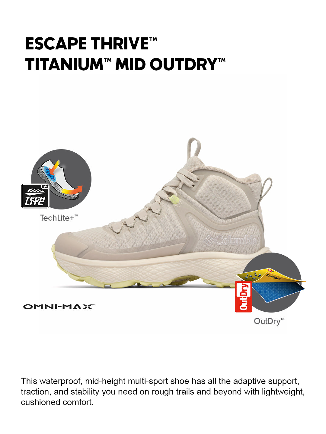 Columbia Women Beige OmniMax Escape Thrive Titanium Waterproof Hiking and Trekking Shoes