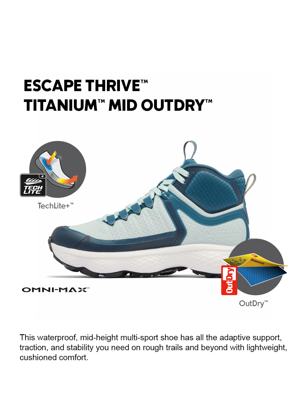 Columbia Women Blue OmniMax Escape Thrive Titanium Waterproof Hiking and Trekking Shoes